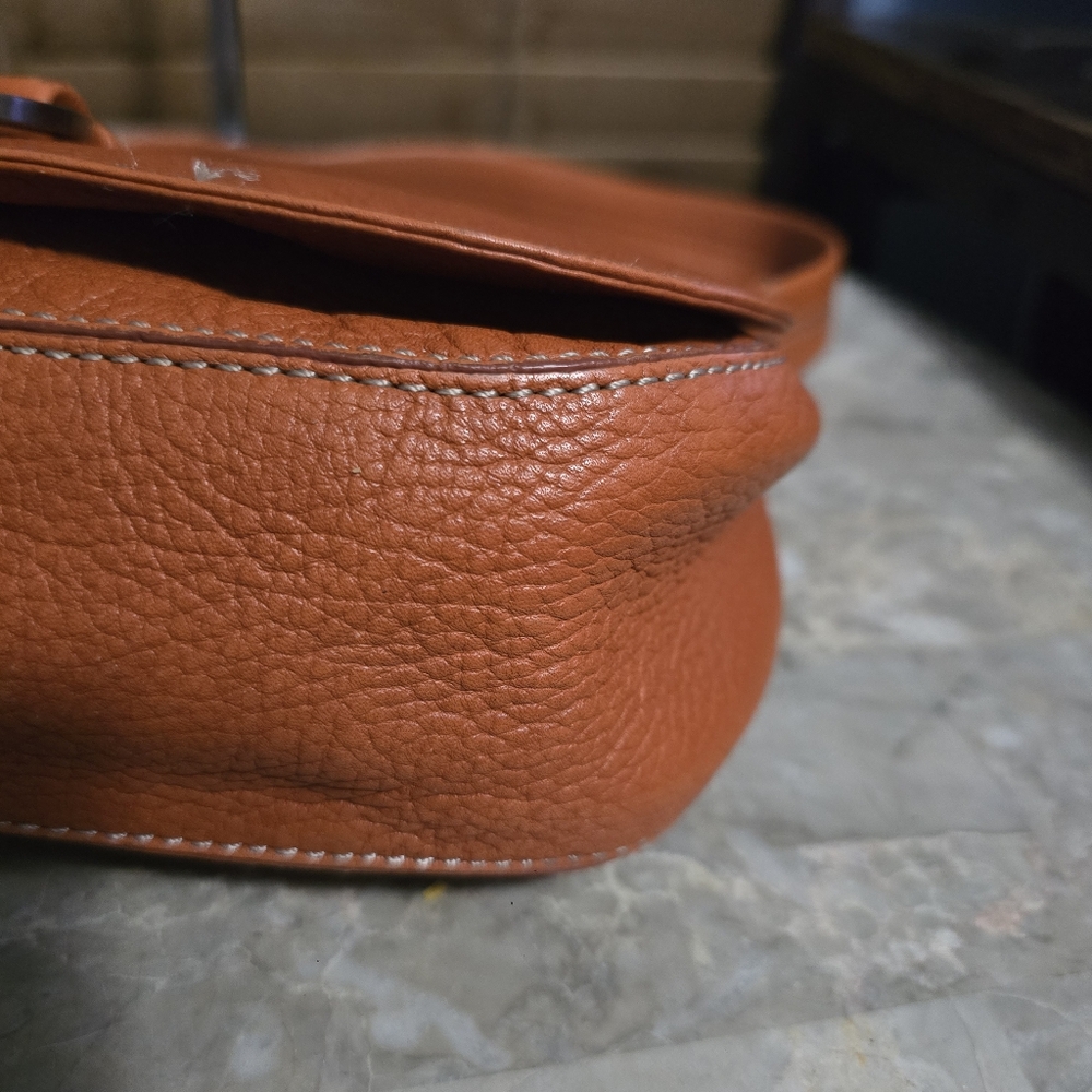 Cole Haan Rustic Orange Pebbled Leather Flap Shoulder Bag - Picture 6 of 15
